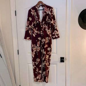 Maroon Floral Jumpsuit by Zara